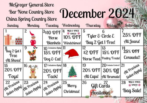december sale calendar daily sales christmas