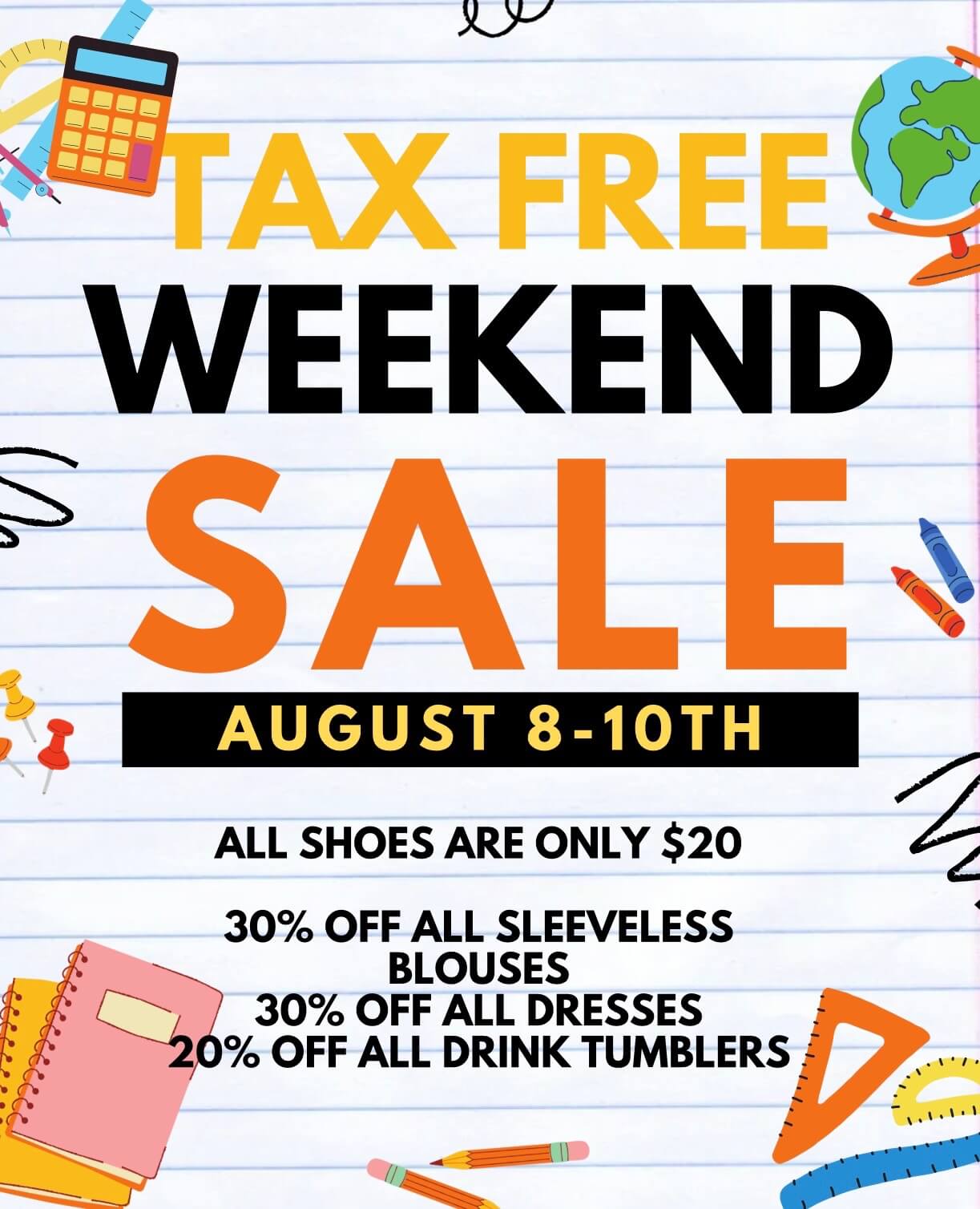back to school sale texas tax free weekend clothing shopping sales blowout